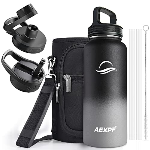 Large Insulated Water Jug, 64 oz Stainless Steel Straw Bottled for Gym and Camping, Black — Shadow