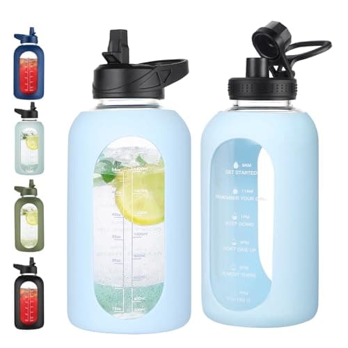 Half Gallon Glass Water Bottle with Straw and Handle, Black — Sky Blue