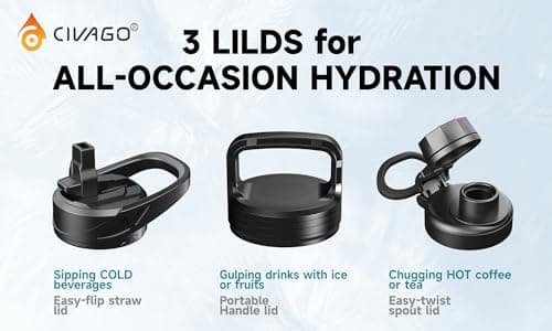 CIVAGO 64 oz Insulated Water Bottle with Straw & Handle, Black