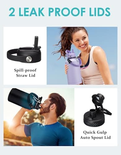 Thermo Mug Water Bottle with Straw & Auto Spout, Paracord Handle & Strap Carrier
