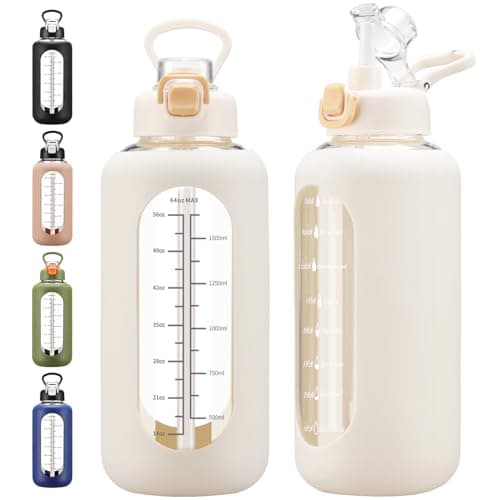 Large 64 oz Motivational Water Bottle with Straw & Time Marker