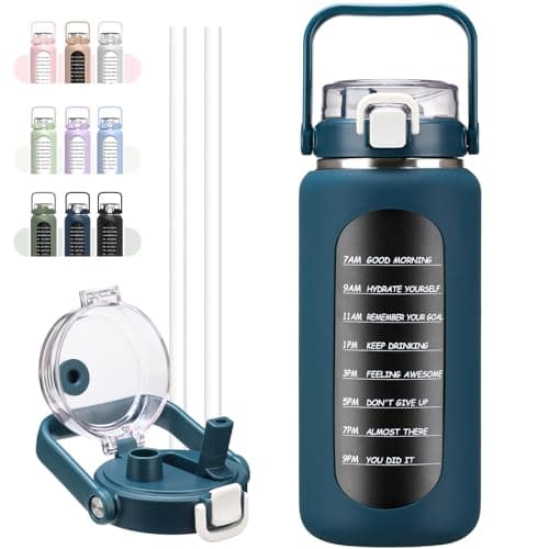 BLUEGO 64oz Insulated Straw Water Bottle, Leakproof Gym Bottle-Amber — Dark Blue