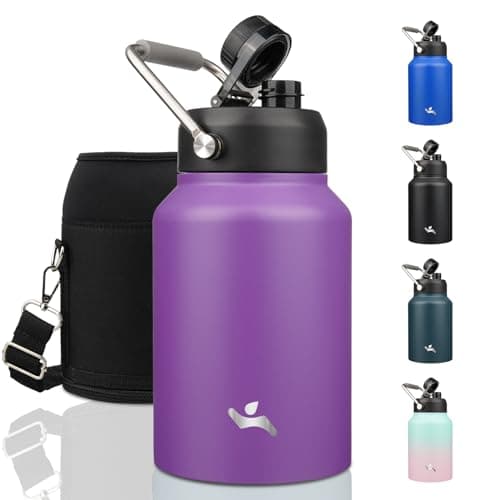 64 oz Insulated Double Wall Stainless Steel Water Bottle with Handle, Purple