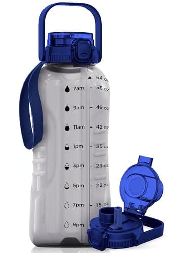 AQUAFIT 128 oz Nebula Water Bottle for Gym with Straw & Chug Lid - BPA Free Timer Marked Anatomical Big Jug with Strap — Clarity