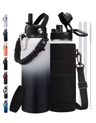 128 oz Insulated Stainless Steel Water Bottle, Keep Cold 48H, Leak-Proof Lid & Paracord Handle — White Black
