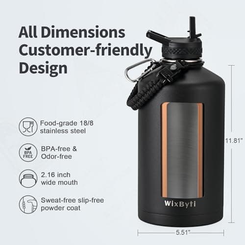 One Gallon Insulated Triple Wall Vacuum Cold Water Bottle for 48 Hrs & Leak-proof & Non-BPA
| 128oz Large Triple Wall Insulated Stainless Steel Water Jug with Paracord Handle Straw Spout & Stickers
| One Gallon Cold Insulated Water Bottle with Non-B