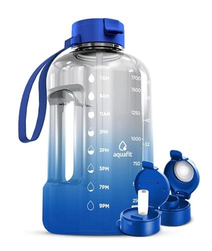 AQUAFIT 64 oz Water Bottle with Time Marker - Gym and Fitness Lovers - Easy Carry with Straw Lid, BPA Free and Half Gallon Capacity (Gray, 64 Ounces)  
AQUAFIT 64 oz Water Bottle with Time Marker - Perfect for Workouts - Large Capacity Straw Bottle w