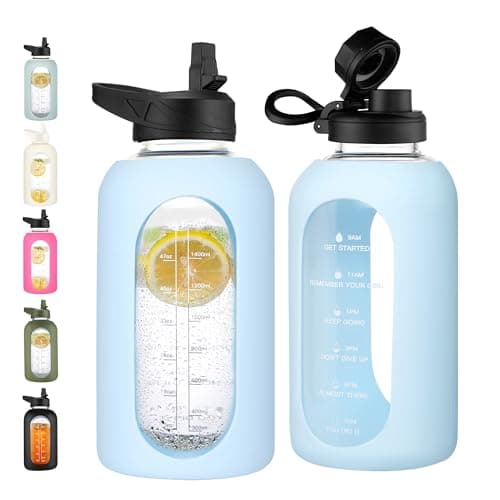 CIVAGO 64 oz Motivational Water Bottle with Straw, Black — Light Blue