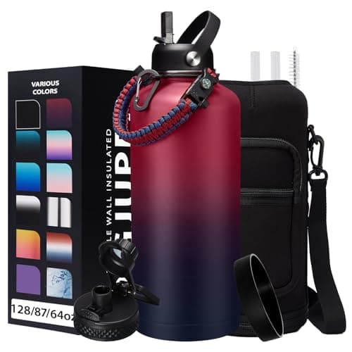 1 Gallon Stainless Steel Insulated Water Bottle with Strap & Sleeve, Straw Lid & Boot Protection — Rose Purple Gradient