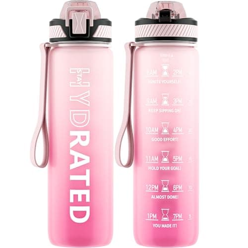 32oz Tritan BPA Free Water Bottle with Straw and Time Marker for Fitness — Pink Gradient