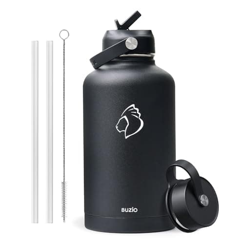 Buzio 1 Gallon Stainless Steel Water Jug, Black Keep Cold 48H & Hot 24H — Black