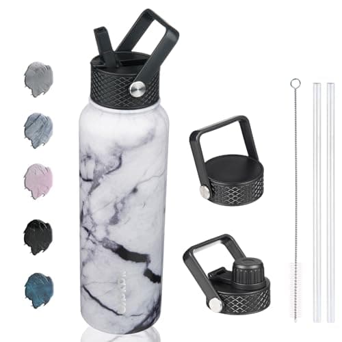 BJPKPK Insulated 64oz Water Bottles with Straw Lid & Paracord Handle, Thermos for Hot & Cold Liquid, Navy Blue — Carrara Marble