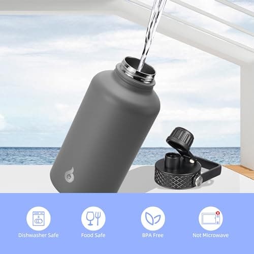 BJPKPK Insulated 64oz Water Bottles with Straw Lid & Paracord Handle, Thermos for Hot & Cold Liquid, Navy Blue
