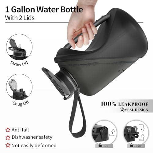 TOOFEEL 1 Gallon BPA Free Water Bottle with Straw & Chug Lid - Black