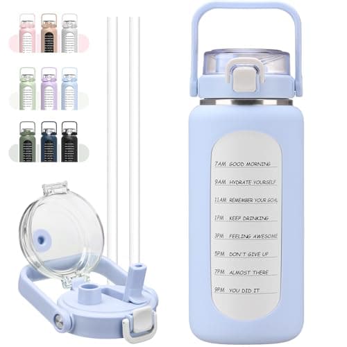 BLUEGO 64oz Insulated Straw Water Bottle, Leakproof Gym Bottle-Amber — Light Blue