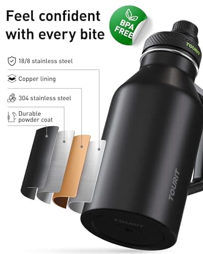 TOURIT 64oz Insulated Stainless Steel Water Bottle, Cold & Hot Hold, Wide Mouth Green
