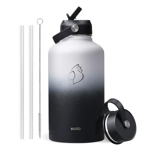 Buzio 1 Gallon Stainless Steel Water Jug, Black Keep Cold 48H & Hot 24H — Day & Night