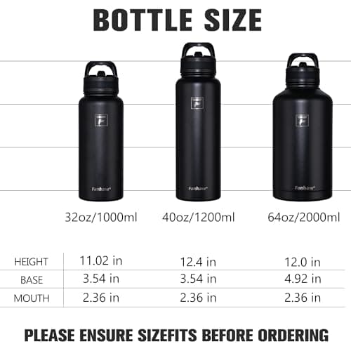 Fanhaw 64 oz Red Stainless Steel Insulated Water Bottle (Straw, Spout, Carabiner Lids)