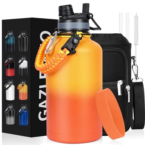1 Gallon Insulated Stainless Steel Water Bottle, Leak Proof, 128 oz Jogging Camping — Ombre Orange