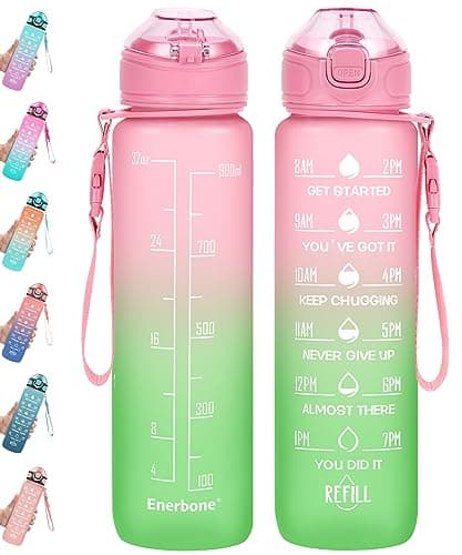 Enerbone 32 oz Motivational Drinking Water Bottle with Straw & Timer, Fitness Gym Outdoor — Watermelon