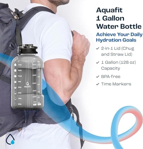 AQUAFIT 2 Pack - 1 Gallon & 64 oz Water Bottles with Straw - BPA Free Gym Bottles