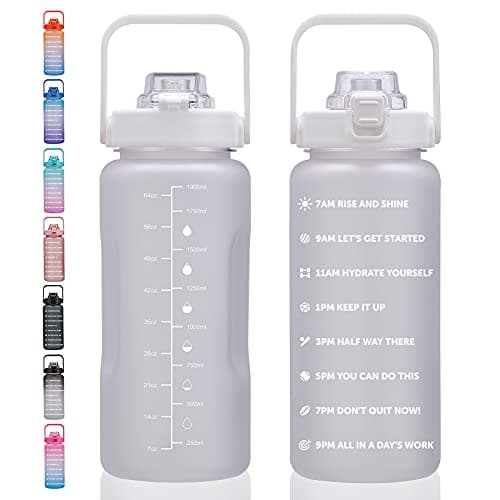 Large Motivational Water Bottle with Time Marker, Leakproof & BPA Free, 64oz-128oz — 64oz-Matte: Purity
