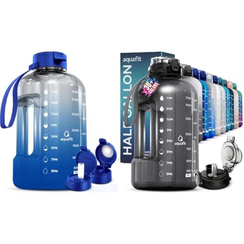 AQUAFIT 2-Pack Water Bottles, Time Markers, Straw & Chug Lid - Plus 1 Gallon