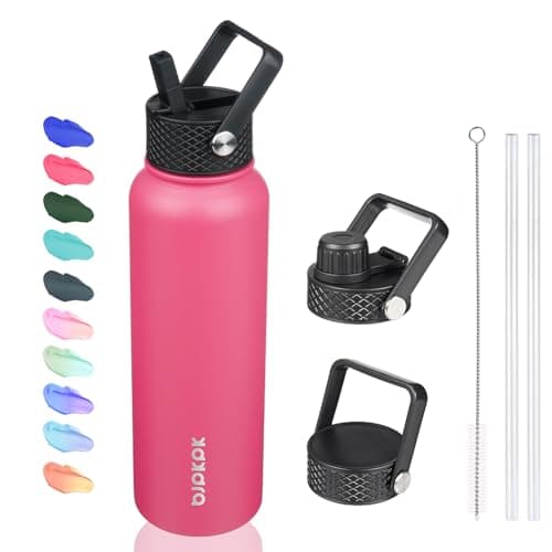 BJPKPK Insulated 64oz Water Bottles with Straw Lid & Paracord Handle, Thermos for Hot & Cold Liquid, Navy Blue — Rose Pink