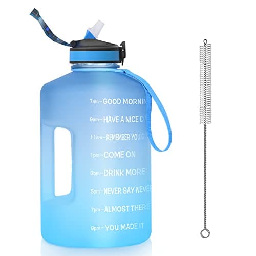 128oz BPA Free Sports Water Bottle with Time Marker, Black — Blue Blue
