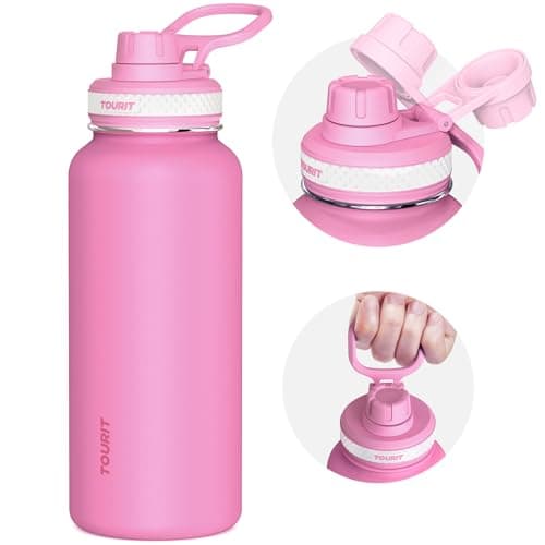TOURIT 64oz Insulated Stainless Steel Water Bottle, Cold & Hot Hold, Wide Mouth Green — Red Rose
