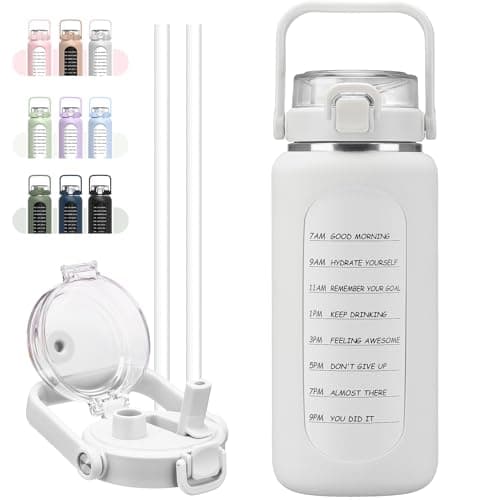 BLUEGO 64oz Insulated Straw Water Bottle, Leakproof Gym Bottle-Amber — white