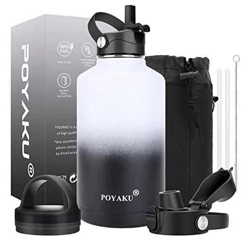 Insulated Stainless Steel Water Bottle, 32oz-128oz, Leak-Proof Straw Lid — 64oz Day & Night