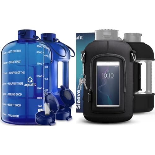 AQUAFIT 2 Pack - 1 Gallon Water Bottle With Time Marker and Neoprene Sleeve