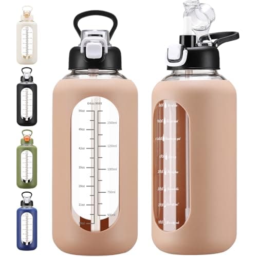 Large 64 oz Motivational Water Bottle with Straw & Time Marker — Amber