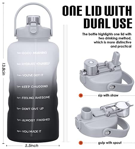 1 Gallon Water Bottle with Straw and Times to Drink Motivational, BPA Free Gym Bottle