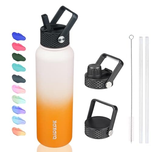 BJPKPK Insulated 64oz Water Bottles with Straw Lid & Paracord Handle, Thermos for Hot & Cold Liquid, Navy Blue — Coral