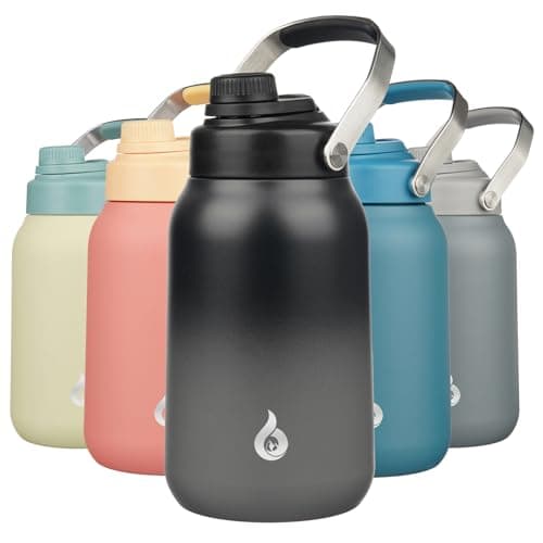 BJPKPK Insulated 1 Gallon Water Bottle, 128oz BPA Free Jug with Metal Handle & Lid, Stainless Steel Thermos for Gym, Spo — Black Grey