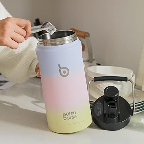 Insulated Water Bottle 64 oz Straw Dual-Use Lid Purple Pink Yellow