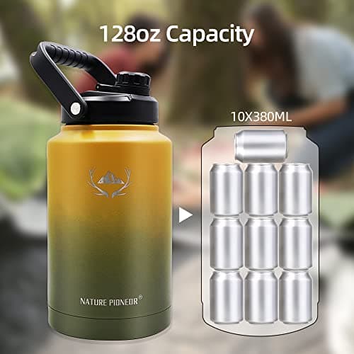 NATURE PIONEER 128 oz Insulated Stainless Steel Water Bottle with Holder