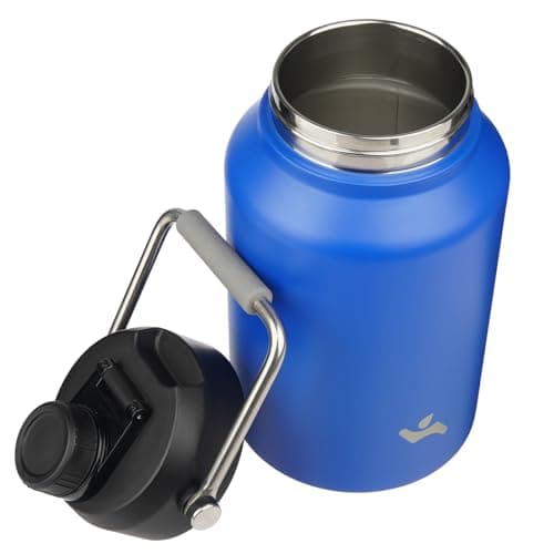 128 oz Insulated Blue Double Wall Stainless Steel Water Bottle with Handle & Pouch