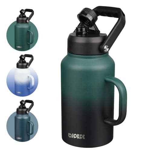 BJPKPK One Gallon Insulated Water Bottle, Stainless Steel Thermos, BPA Free, Ergonomic Handle, Anti-Slip Bottom, Black — Army Green & Black
