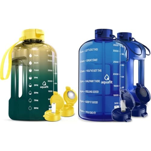 AQUAFIT 2 Pack - 1 Gallon Water Bottle With Time Marker - BPA Free Gym Bottle