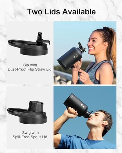 Trebo Double Wall Insulated 64oz Water Bottle with Straw Lid,Black