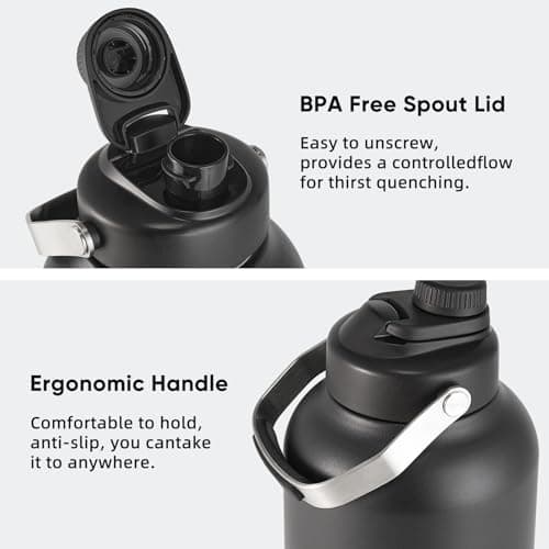 128oz Insulated Stainless Steel Water Bottle, BPA-Free, Black Handle for Sports & Travel