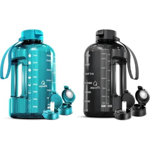 AQUAFIT 2-Pack Water Bottles, Half & Gallon, Time Markers, Straw Lid