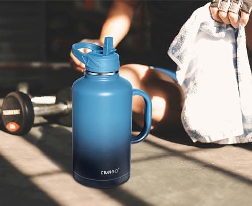 CIVAGO 64 oz Insulated Water Bottle with Straw & Handle, Black