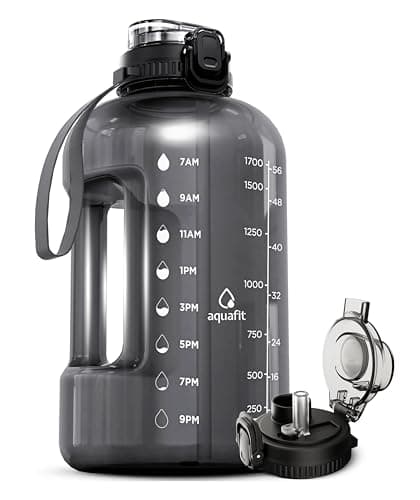 AQUAFIT 1 Gallon Water Bottle for Gym with Time Marker and Straw Lid - BPA Free Big Water Jug - Gray — Gray