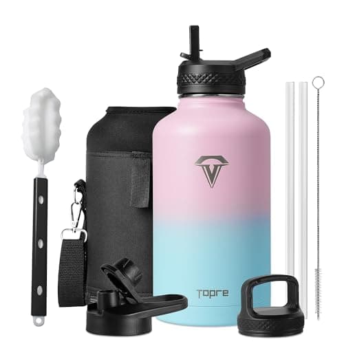 64 oz Insulated Stainless Steel Water Bottle, Black — Pink/Blue
