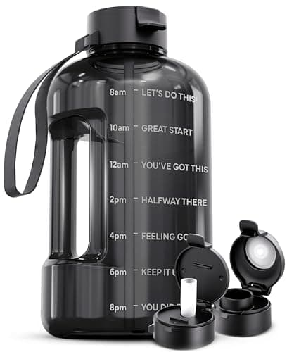 AQUAFIT 1 Gallon Time Marker Water Bottle for Gym - BPA Free Jug with Straw & Handle (Blue) — Gray