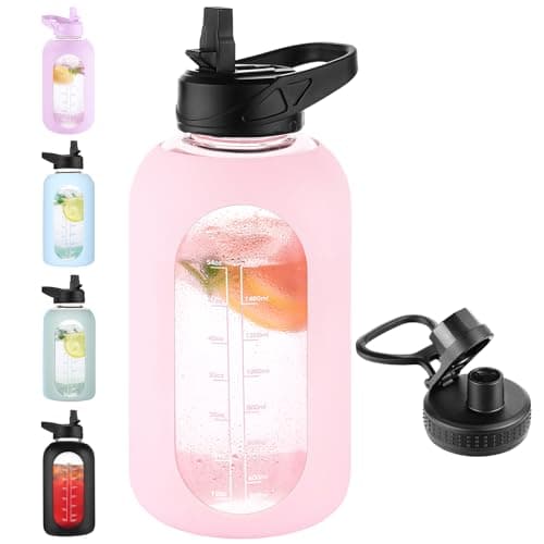 Half Gallon Glass Water Bottle with Straw and Handle, Black — Blush